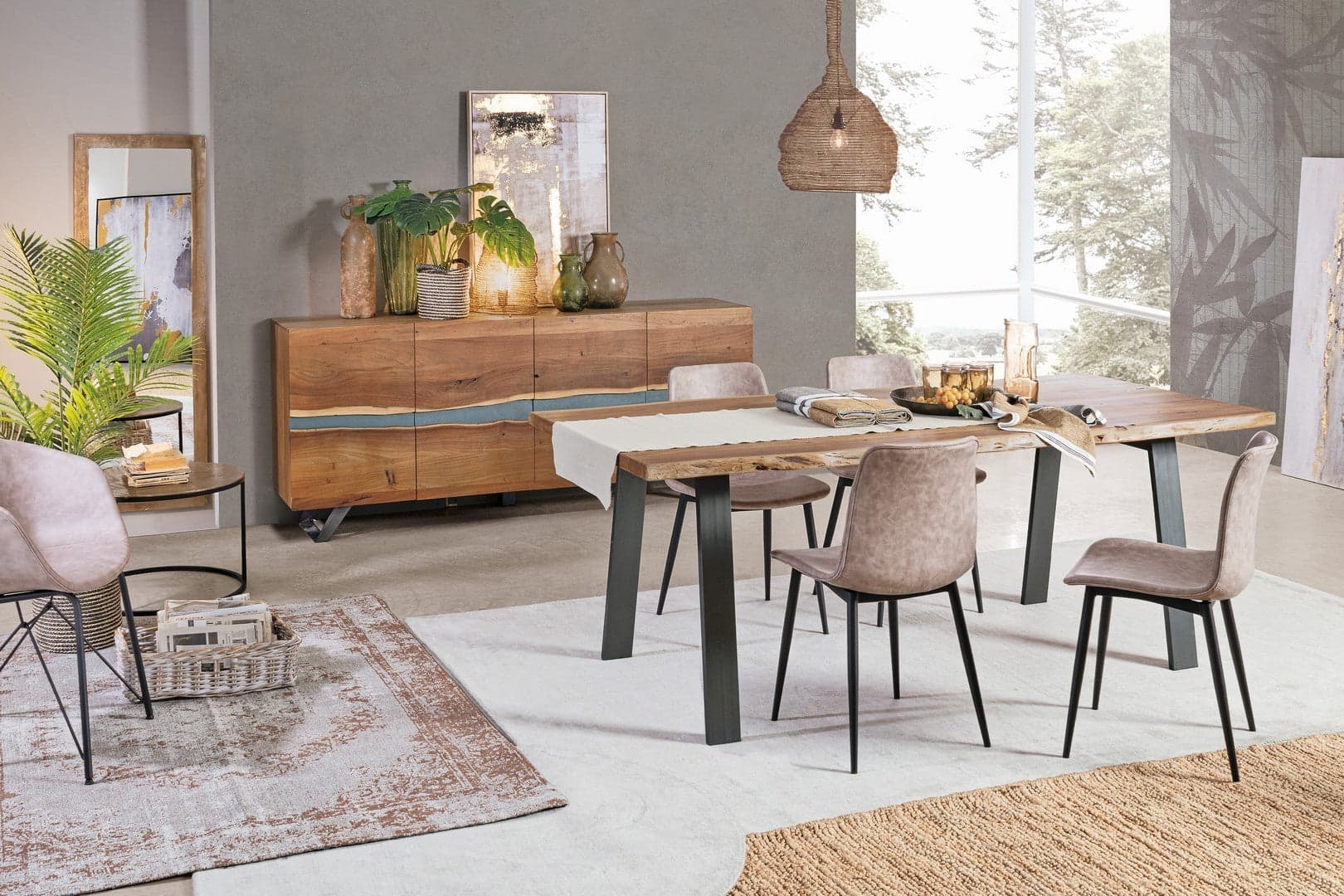 Tavolo Aron rettangolare, con gambe in acciaio, piano in legno di acacia, stile moderno in Tavoli da sala da pranzo Decor Space - Altamura, commercioVirtuoso.it