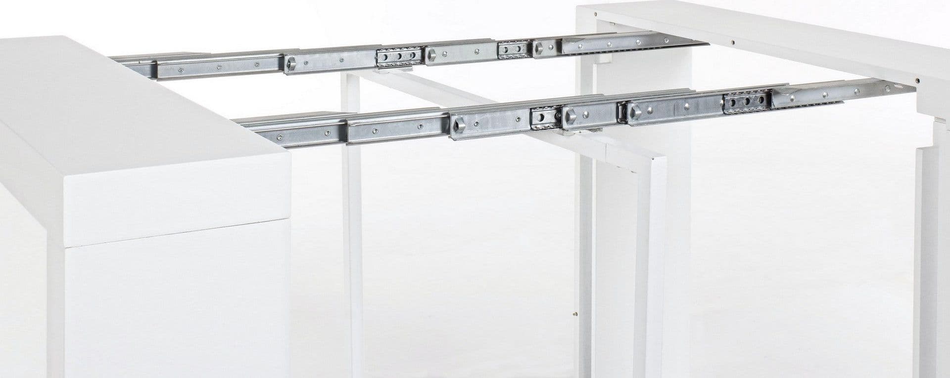 Tavolo consolle Daniel bianco con supporto centrale in acciaio, sistema telescopico di allungamento Casa e cucina/Arredamento/Sala da pranzo/Tavoli da sala da pranzo Decor Space - Altamura, Commerciovirtuoso.it