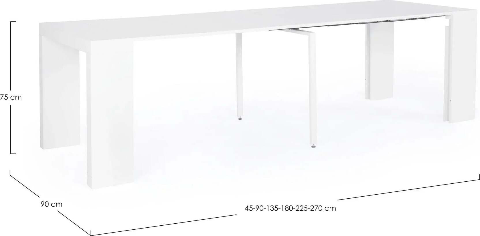 Tavolo consolle Daniel bianco con supporto centrale in acciaio, sistema telescopico di allungamento Casa e cucina/Arredamento/Sala da pranzo/Tavoli da sala da pranzo Decor Space - Altamura, Commerciovirtuoso.it