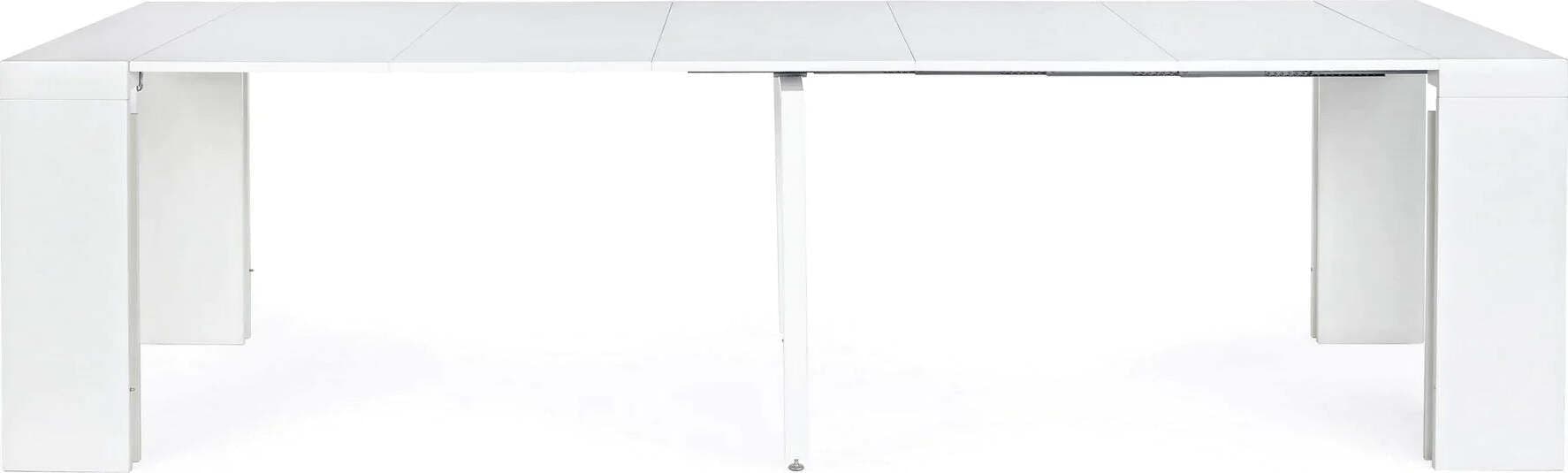 Tavolo consolle Daniel bianco con supporto centrale in acciaio, sistema telescopico di allungamento Casa e cucina/Arredamento/Sala da pranzo/Tavoli da sala da pranzo Decor Space - Altamura, Commerciovirtuoso.it