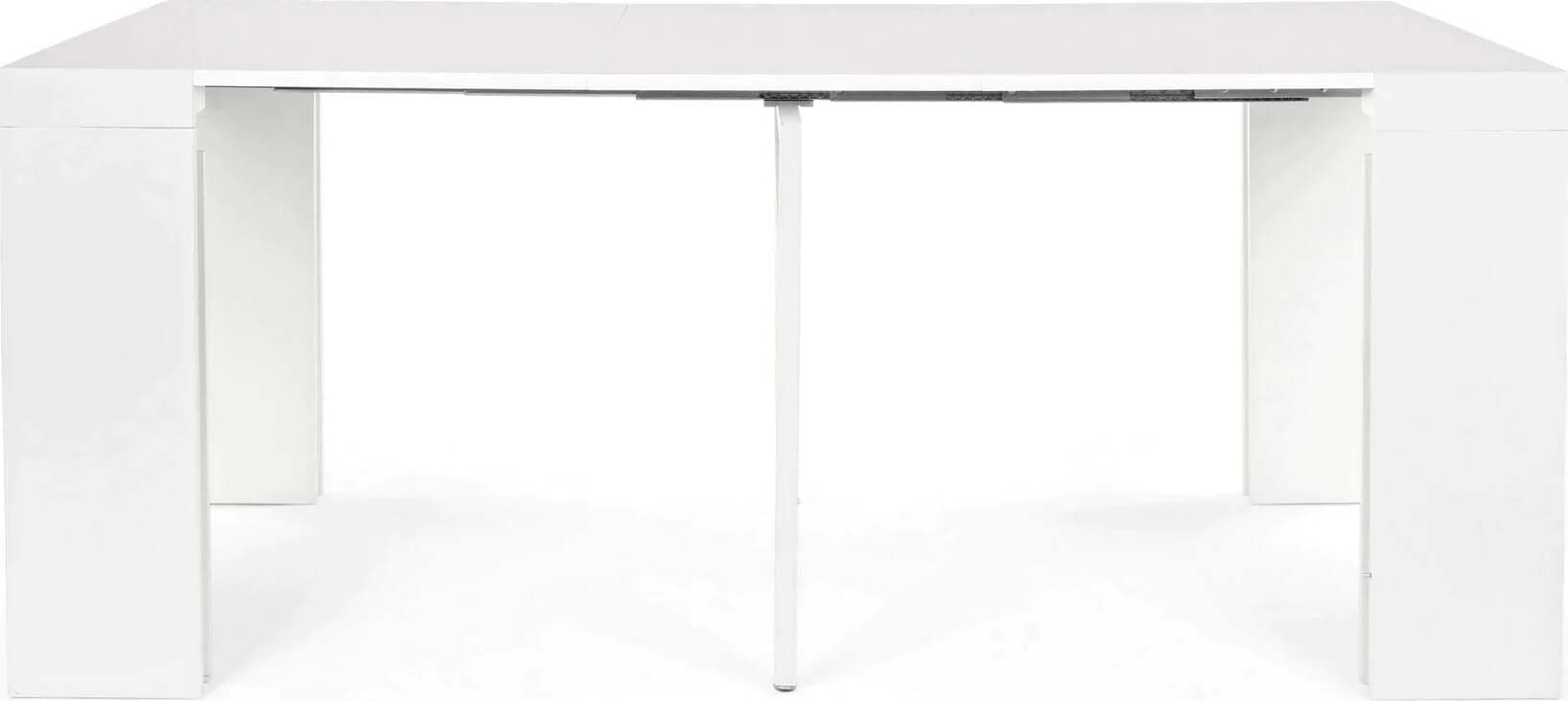 Tavolo consolle Daniel bianco con supporto centrale in acciaio, sistema telescopico di allungamento Casa e cucina/Arredamento/Sala da pranzo/Tavoli da sala da pranzo Decor Space - Altamura, Commerciovirtuoso.it