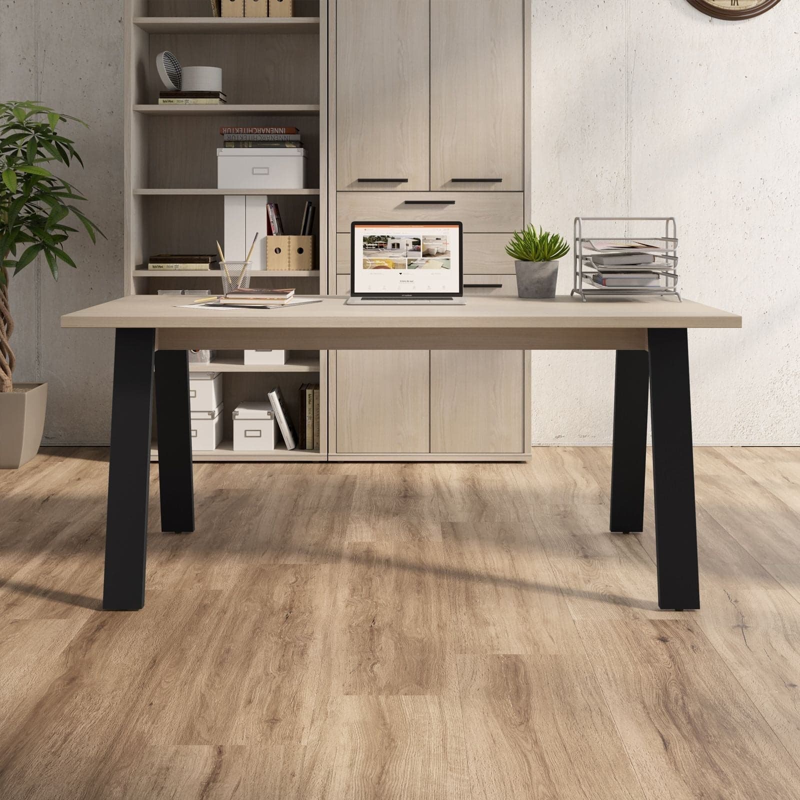 Scrivania da ufficio con piedi in acciaio 172 cm Rovere e Nero "Made in Italy" in Scrivanie Decor Space - Altamura, commercioVirtuoso.it