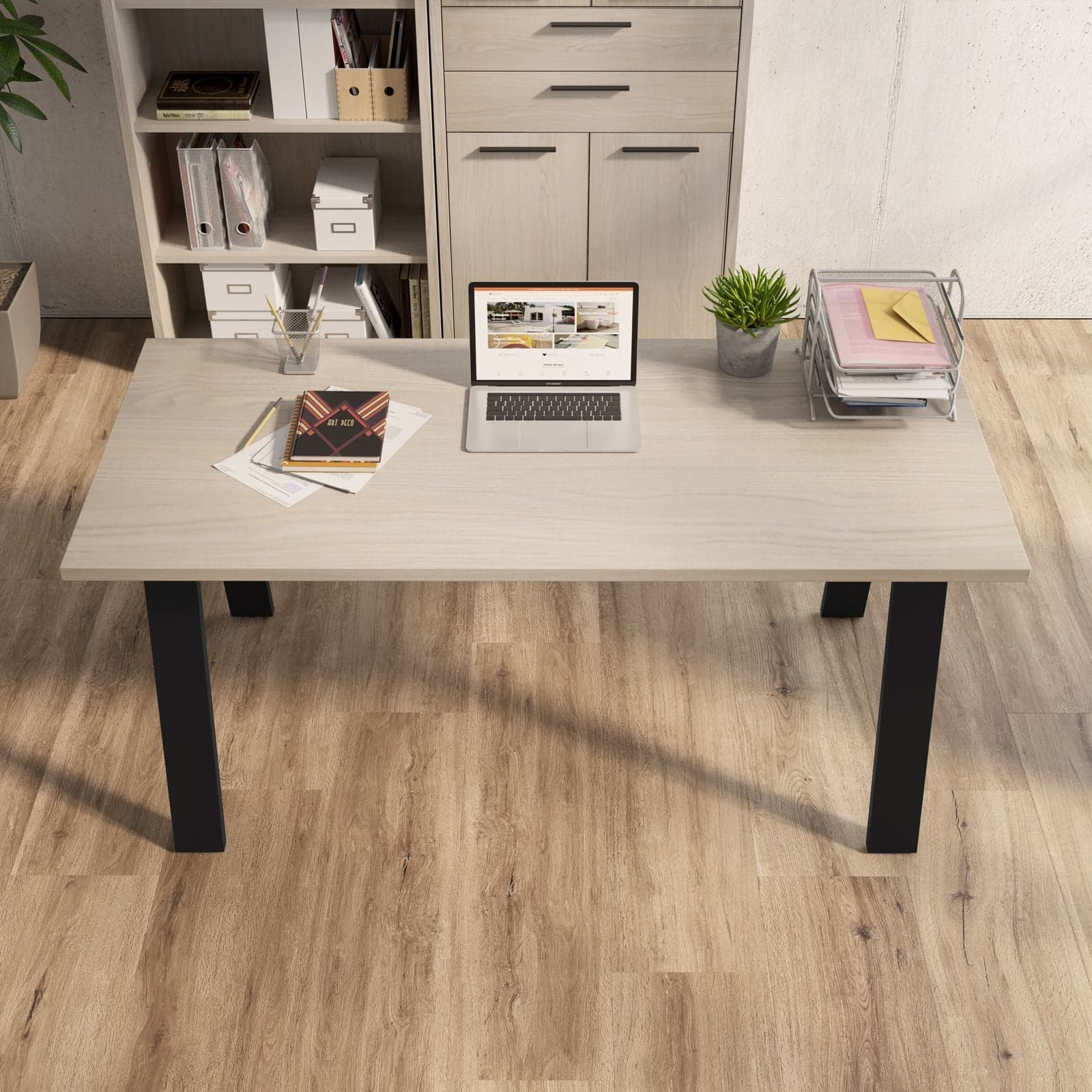 Scrivania da ufficio con piedi in acciaio 172 cm Rovere e Nero "Made in Italy" in Scrivanie Decor Space - Altamura, commercioVirtuoso.it