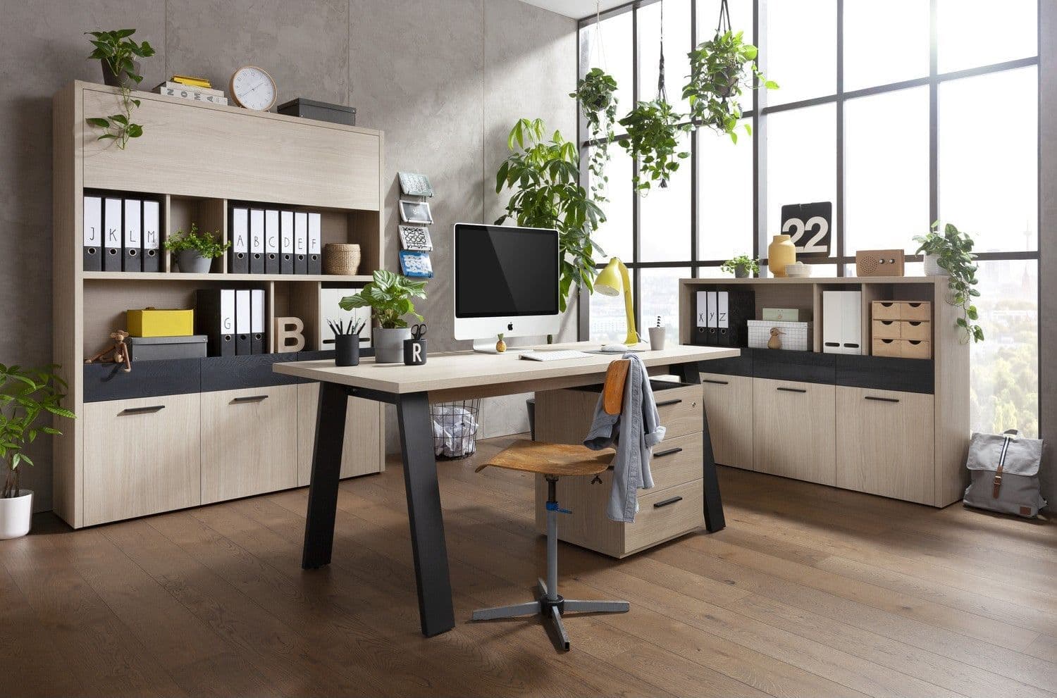 Scrivania da ufficio con piedi in acciaio 172 cm Rovere e Nero "Made in Italy" in Scrivanie Decor Space - Altamura, commercioVirtuoso.it