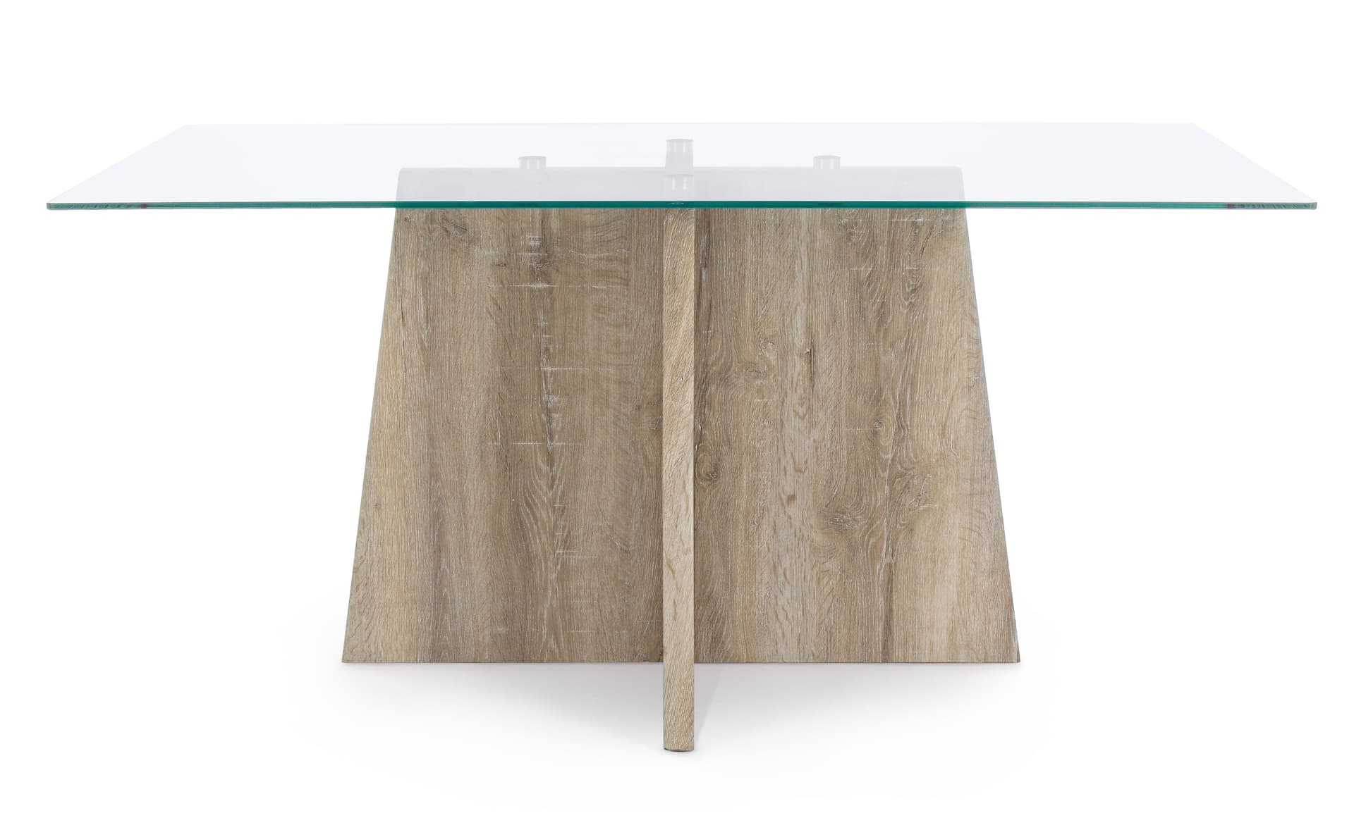 Tavolo "Kenya" con piano in vetro trasparente e piede centrale in legno 160 X 90 cm in Tavoli da sala da pranzo Decor Space - Altamura, commercioVirtuoso.it