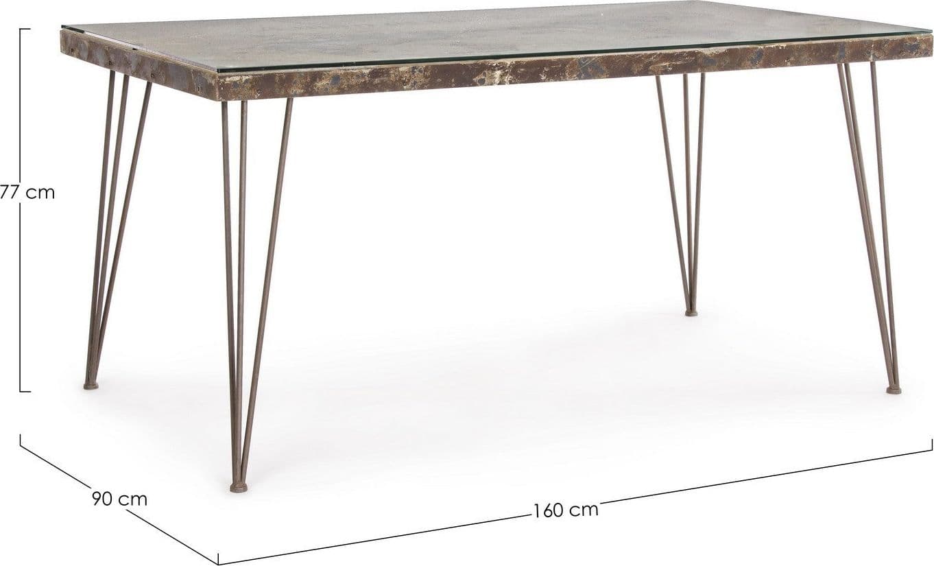 Tavolo Atlantide rettangolare, con struttura in acciaio anticato, piano in vetro e mdf da 160 x 90 cm in Tavoli da sala da pranzo Decor Space - Altamura, commercioVirtuoso.it