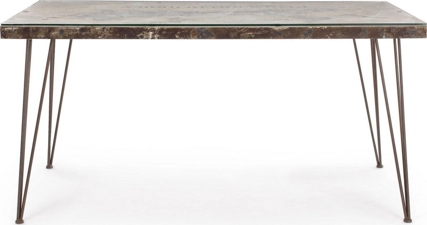 Tavolo Atlantide rettangolare, con struttura in acciaio anticato, piano in vetro e mdf da 160 x 90 cm in Tavoli da sala da pranzo Decor Space - Altamura, commercioVirtuoso.it
