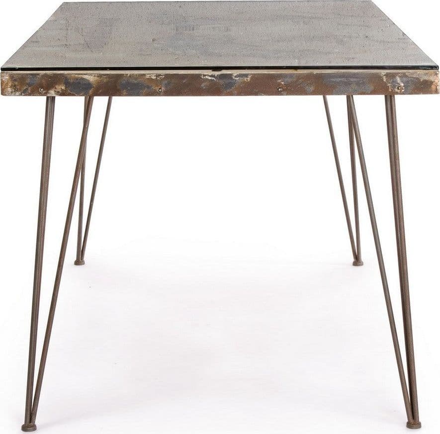 Tavolo Atlantide rettangolare, con struttura in acciaio anticato, piano in vetro e mdf da 160 x 90 cm in Tavoli da sala da pranzo Decor Space - Altamura, commercioVirtuoso.it