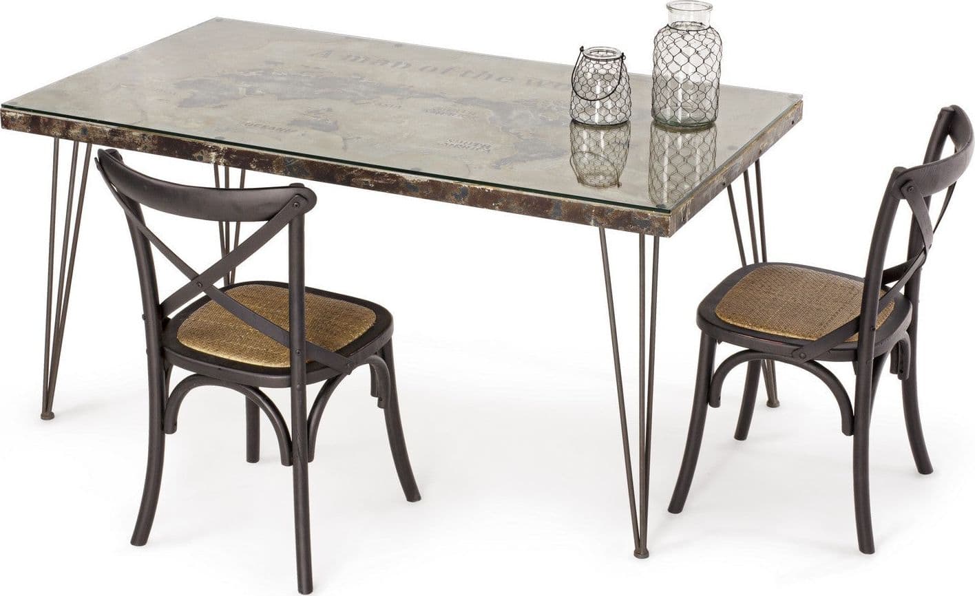 Tavolo Atlantide rettangolare, con struttura in acciaio anticato, piano in vetro e mdf da 160 x 90 cm in Tavoli da sala da pranzo Decor Space - Altamura, commercioVirtuoso.it