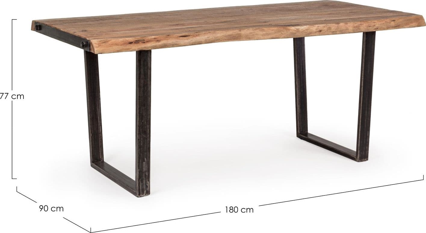 Tavolo Elmer rettangolare, con gambe in acciaio, piano in legno di acacia, stile moderno in Tavoli da sala da pranzo Decor Space - Altamura, commercioVirtuoso.it