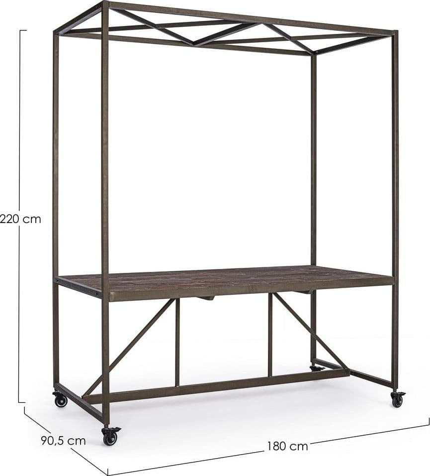 Tavolo espositore con tetto, struttura in acciaio, piano in legno, ruote in gomma in Tavoli da sala da pranzo Decor Space - Altamura, commercioVirtuoso.it