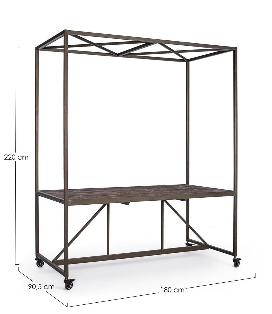 Tavolo espositore con tetto, struttura in acciaio, piano in legno, ruote in gomma in Tavoli da sala da pranzo Decor Space - Altamura, commercioVirtuoso.it