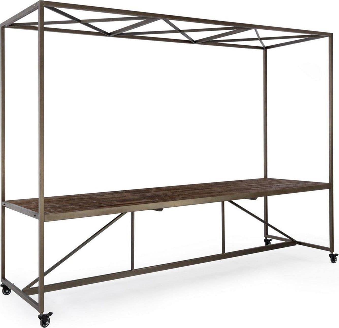 Tavolo espositore con tetto, struttura in acciaio, piano in legno, ruote in gomma in Tavoli da sala da pranzo Decor Space - Altamura, commercioVirtuoso.it