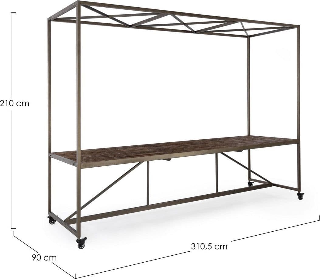 Tavolo espositore con tetto, struttura in acciaio, piano in legno, ruote in gomma in Tavoli da sala da pranzo Decor Space - Altamura, commercioVirtuoso.it