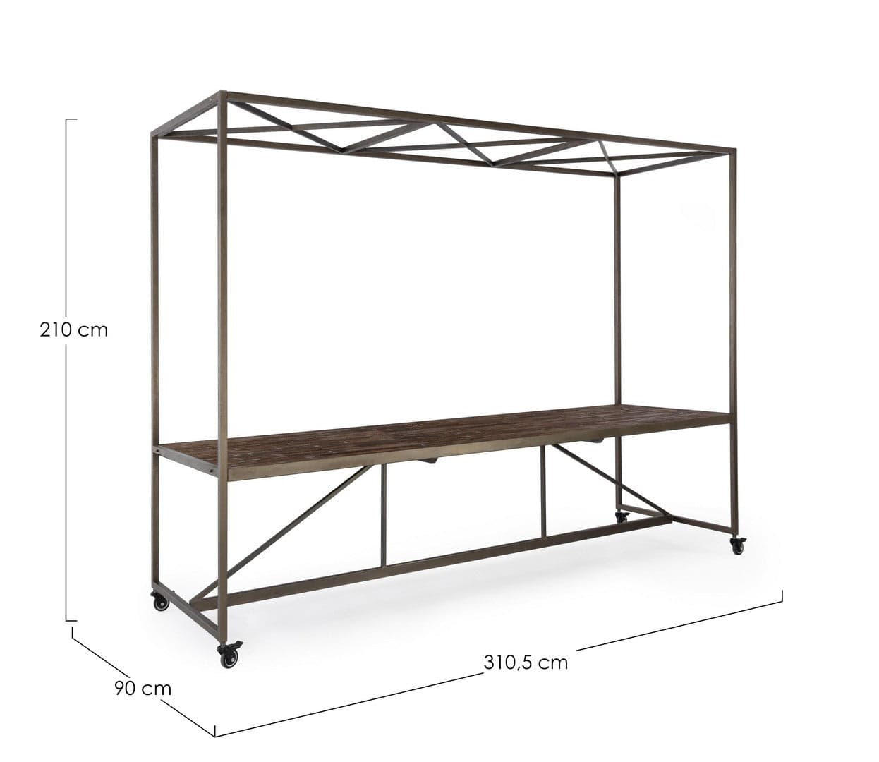 Tavolo espositore con tetto, struttura in acciaio, piano in legno, ruote in gomma in Tavoli da sala da pranzo Decor Space - Altamura, commercioVirtuoso.it