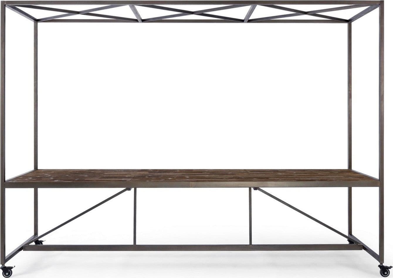 Tavolo espositore con tetto, struttura in acciaio, piano in legno, ruote in gomma in Tavoli da sala da pranzo Decor Space - Altamura, commercioVirtuoso.it