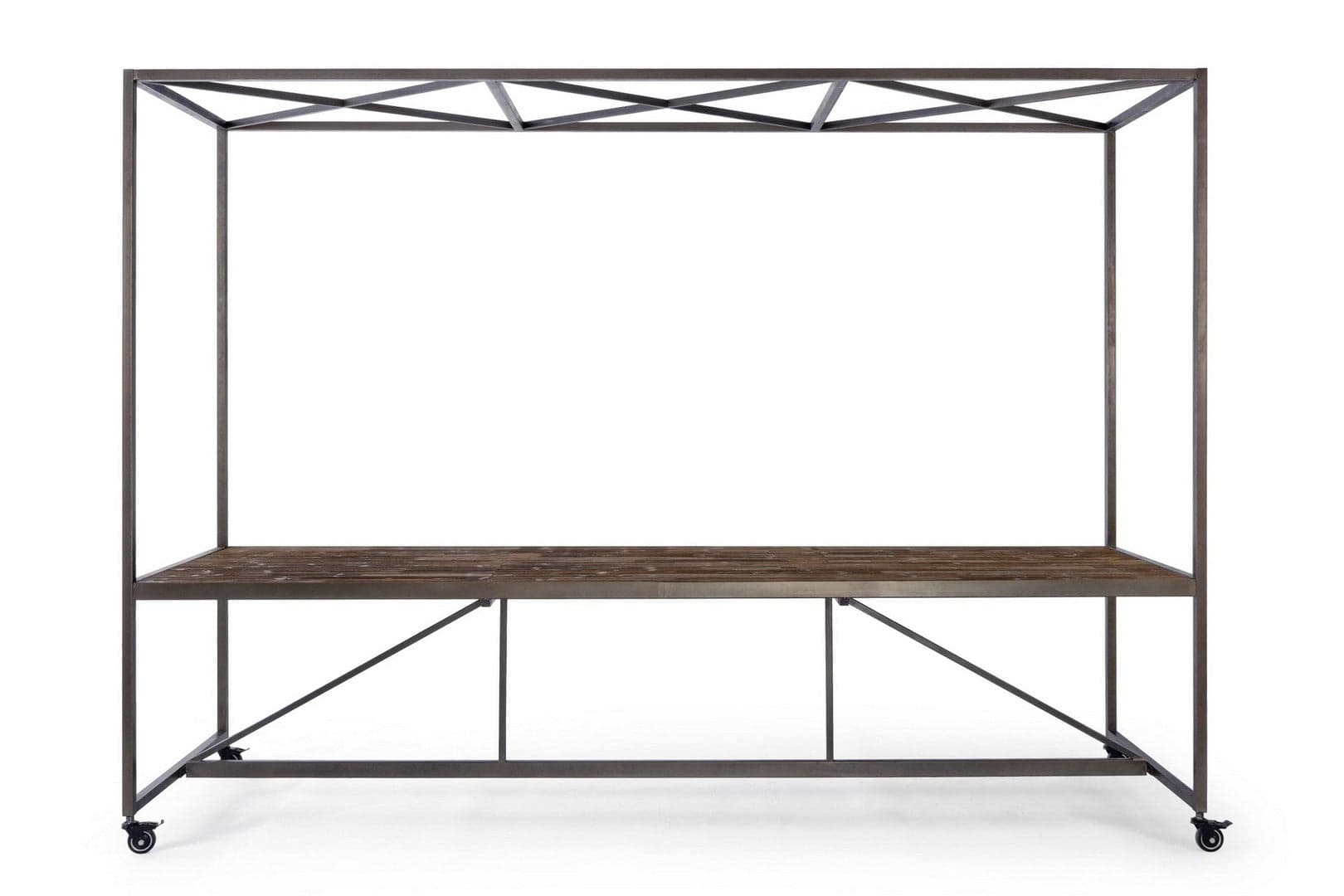 Tavolo espositore con tetto, struttura in acciaio, piano in legno, ruote in gomma in Tavoli da sala da pranzo Decor Space - Altamura, commercioVirtuoso.it