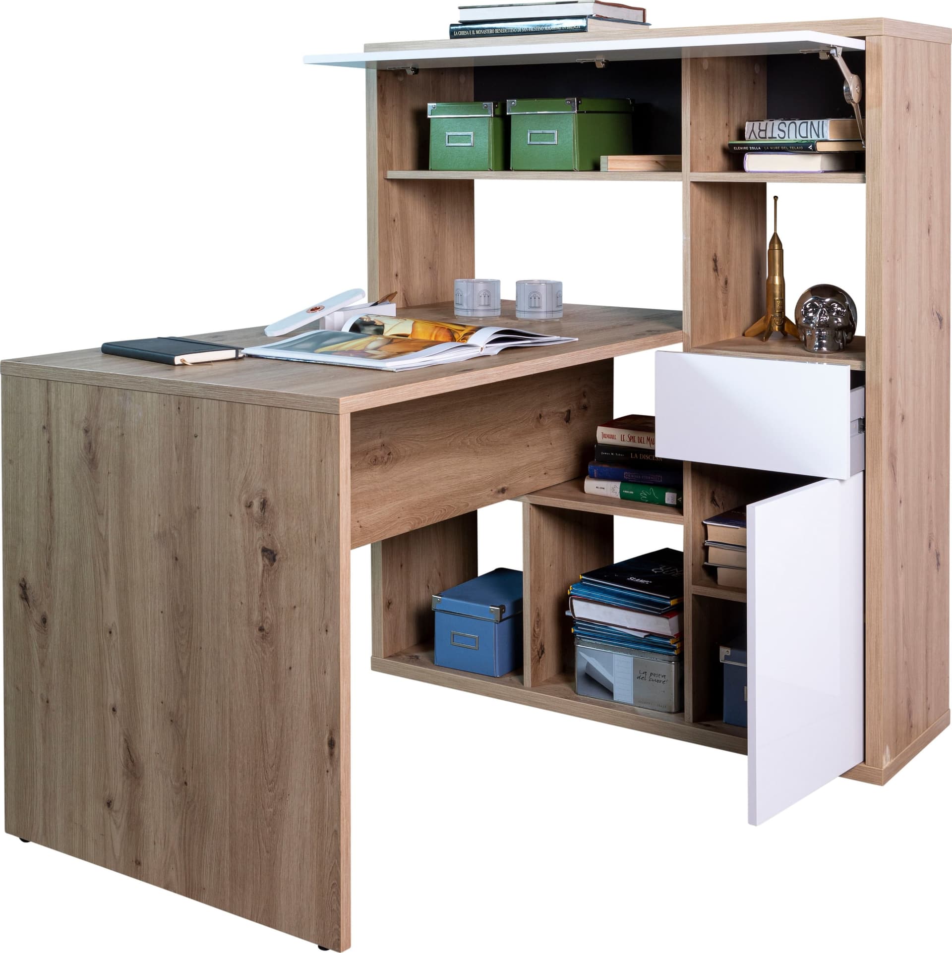 Scrivania con Libreria Rovere e Bianco laccato da ufficio 130 cm "Made in Italy" in Postazioni di lavoro per computer Decor Space - Altamura, commercioVirtuoso.it