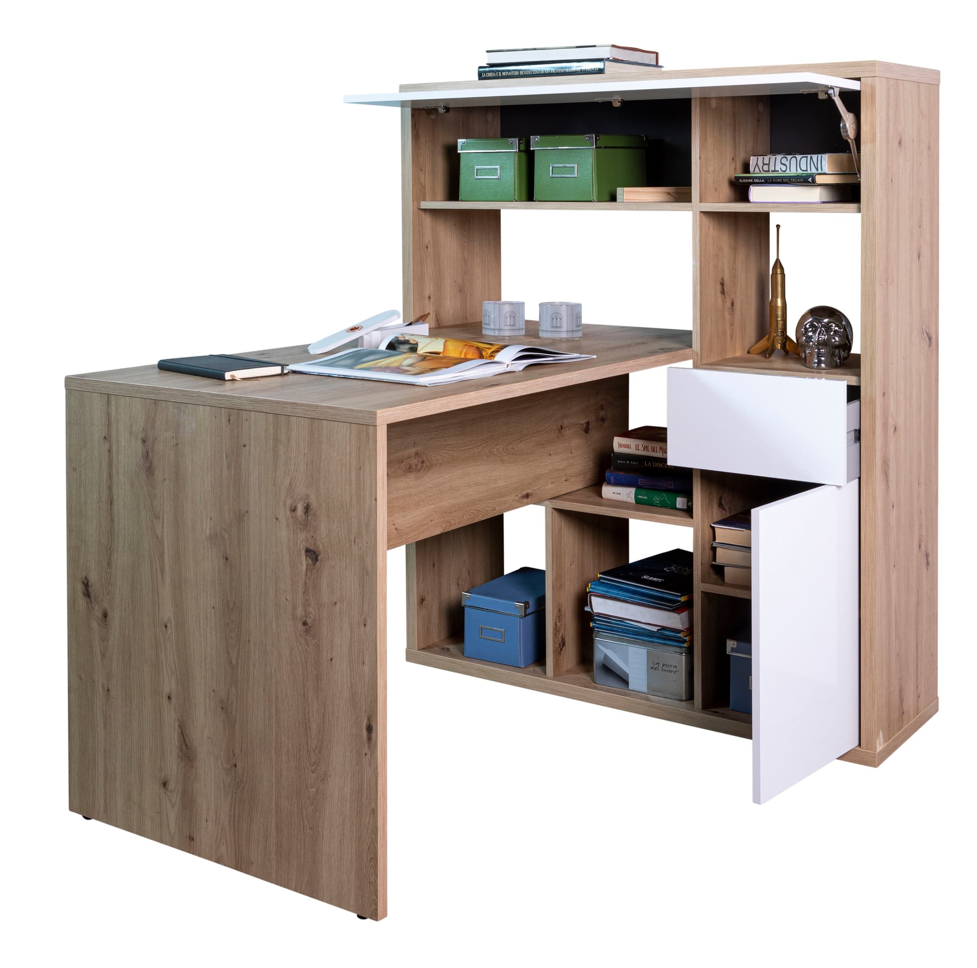 Scrivania con Libreria Rovere e Bianco laccato da ufficio 130 cm "Made in Italy" in Postazioni di lavoro per computer Decor Space - Altamura, commercioVirtuoso.it