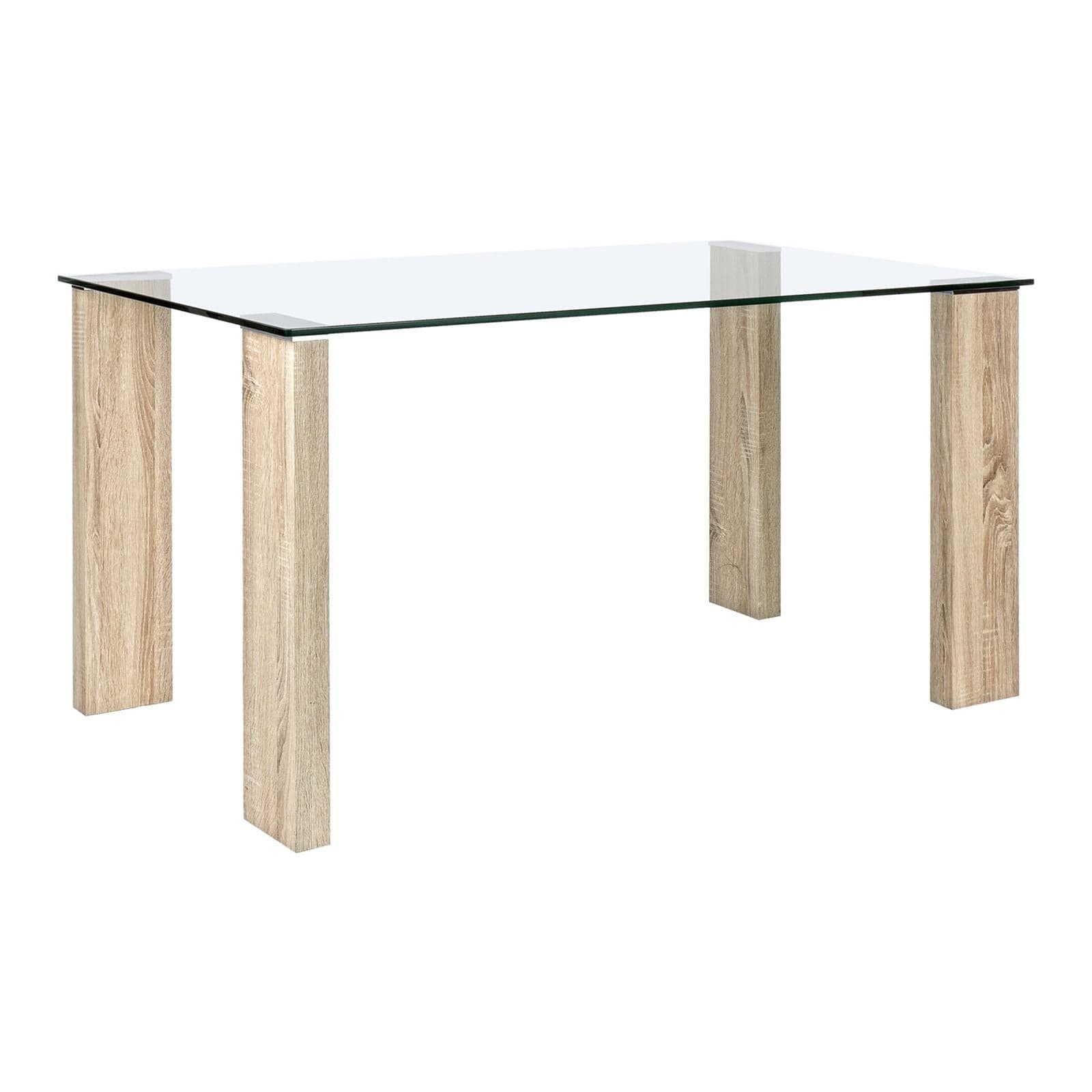 Tavolo "Arley" in vetro temperato da interno con piedi effetto legno scrivania moderna - 4