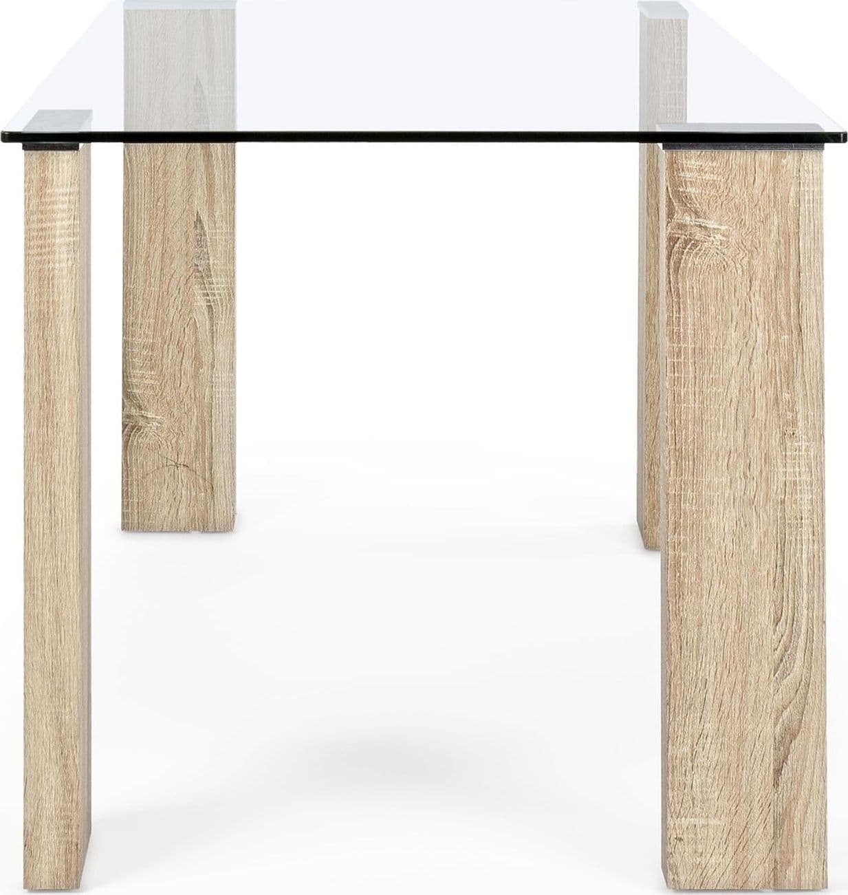 Tavolo "Arley" in vetro temperato da interno con piedi effetto legno scrivania moderna in Tavoli da sala da pranzo Decor Space - Altamura, commercioVirtuoso.it