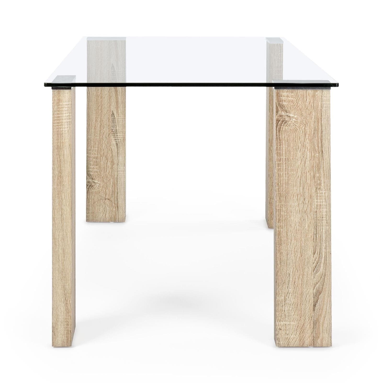 Tavolo "Arley" in vetro temperato da interno con piedi effetto legno scrivania moderna in Tavoli da sala da pranzo Decor Space - Altamura, commercioVirtuoso.it