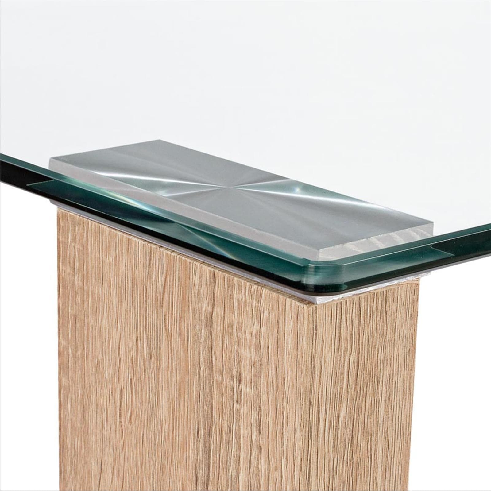 Tavolo "Arley" in vetro temperato da interno con piedi effetto legno scrivania moderna in Tavoli da sala da pranzo Decor Space - Altamura, commercioVirtuoso.it