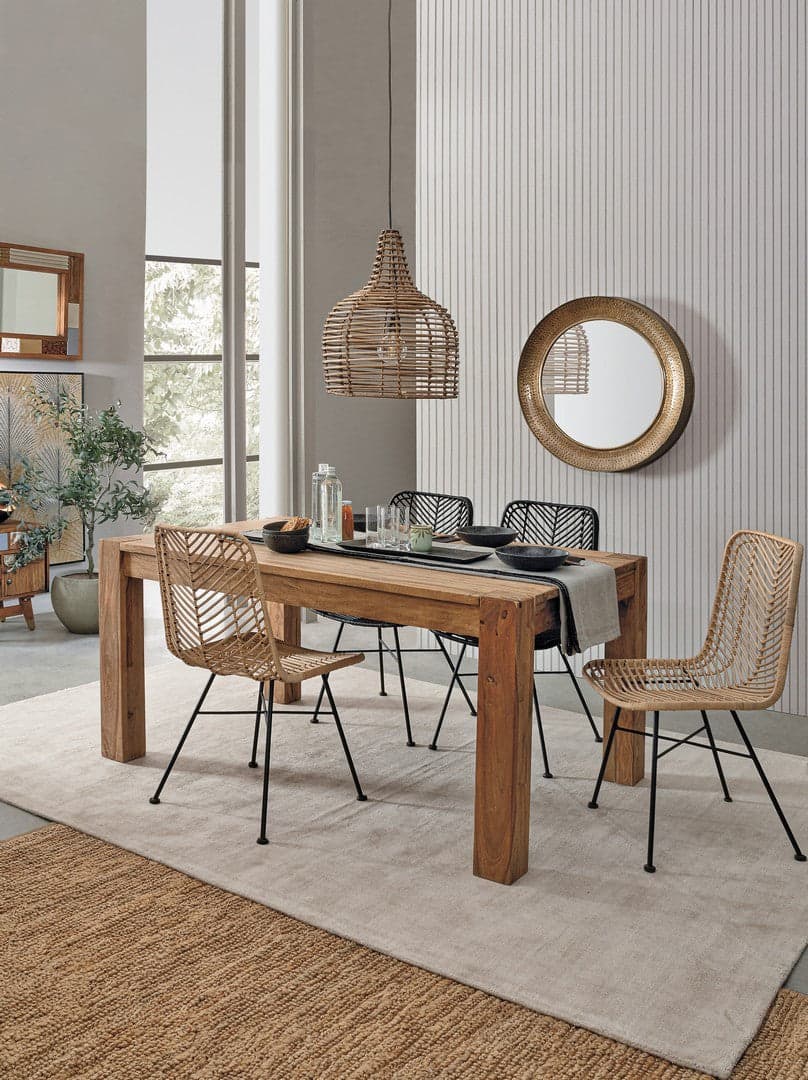 Tavolo Salford allungabile rettangolare, con gambe, piano in legno sheesham, stile design in Tavoli da sala da pranzo Decor Space - Altamura, commercioVirtuoso.it