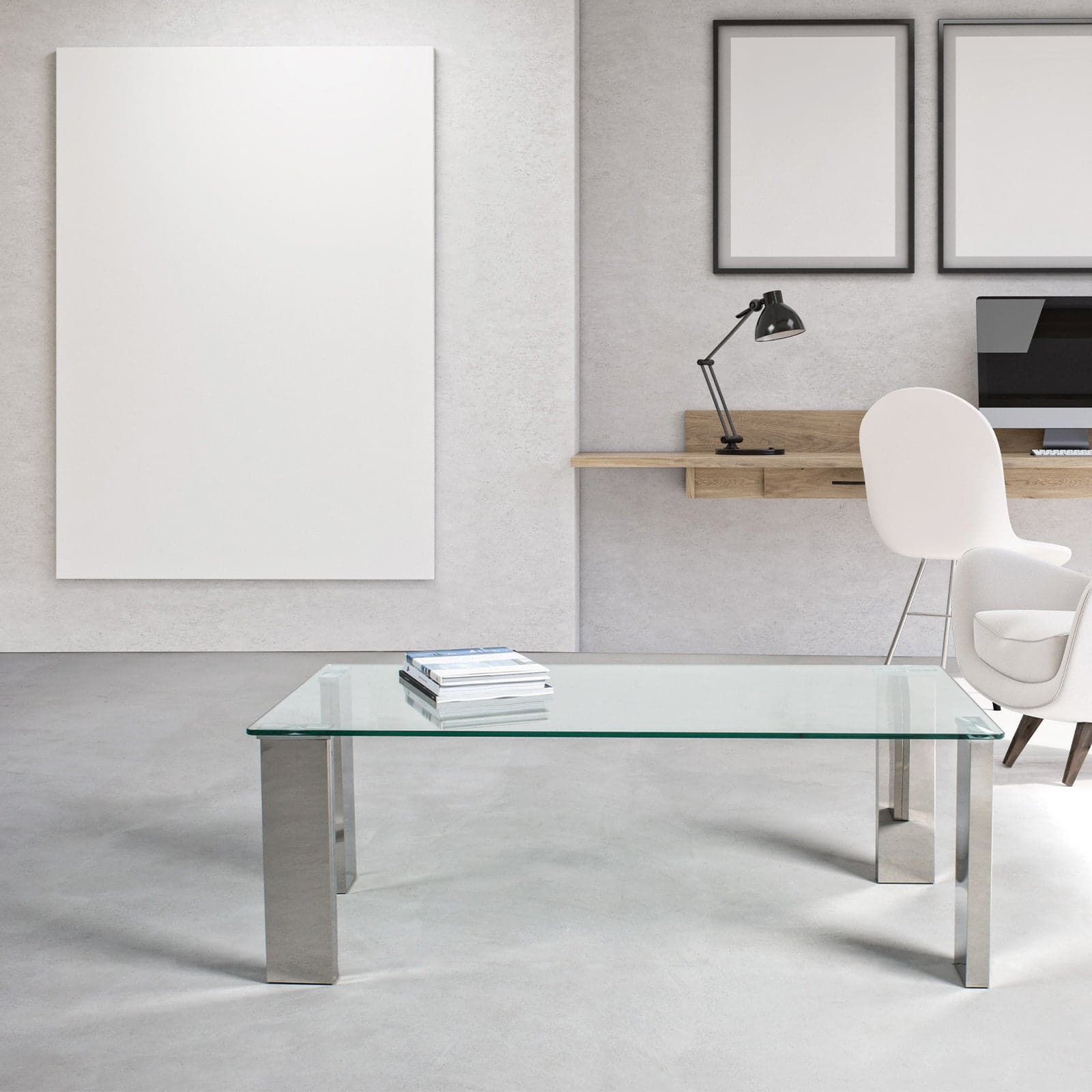 Tavolino per soggiorno moderno "Arley" in vetro temperato e piedi in acciaio lucido in Console e tavoli da divano Decor Space - Altamura, commercioVirtuoso.it
