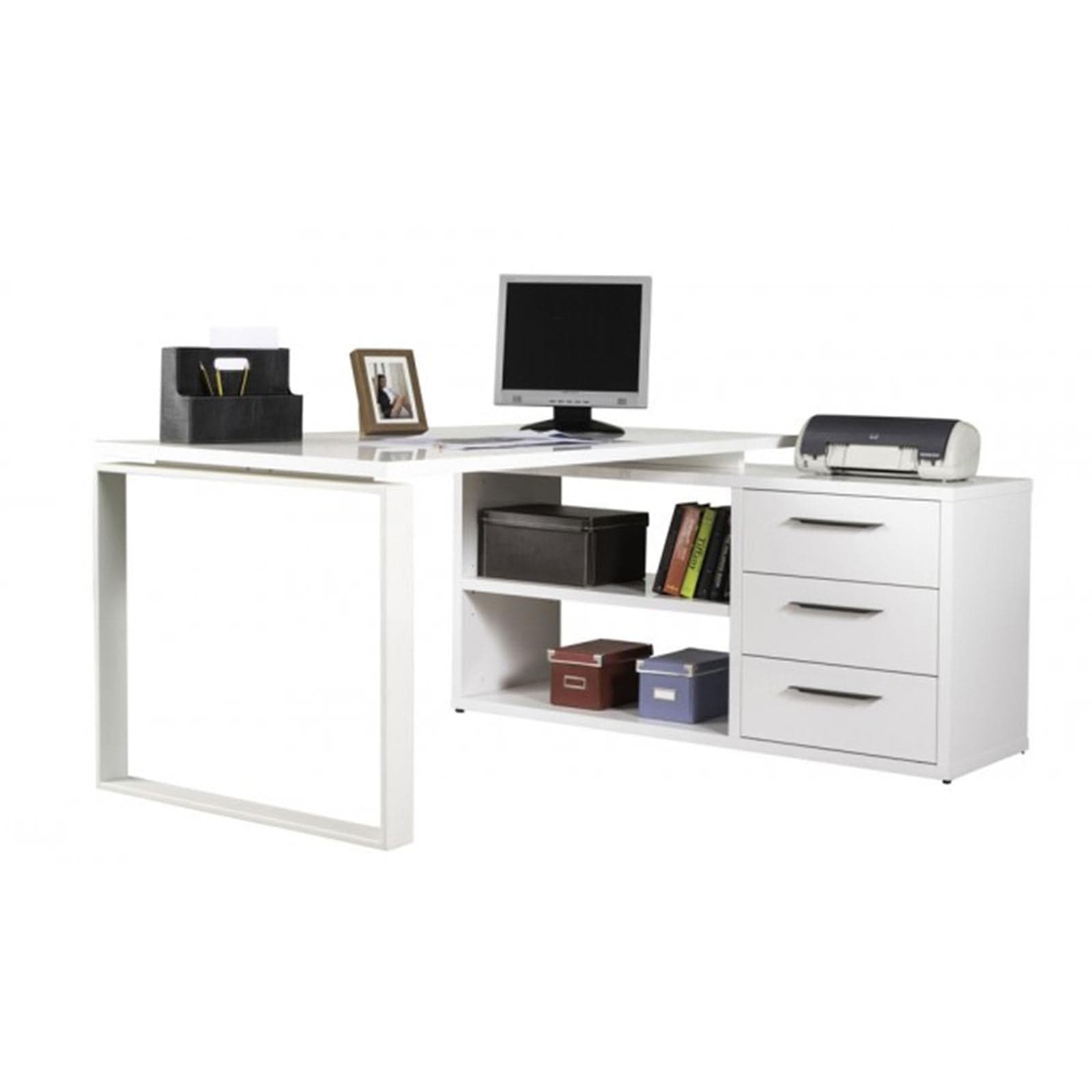 Scrivania angolare con cassettiera bianco laccato da ufficio 170 cm "Made in Italy" in Scrivanie Decor Space - Altamura, commercioVirtuoso.it