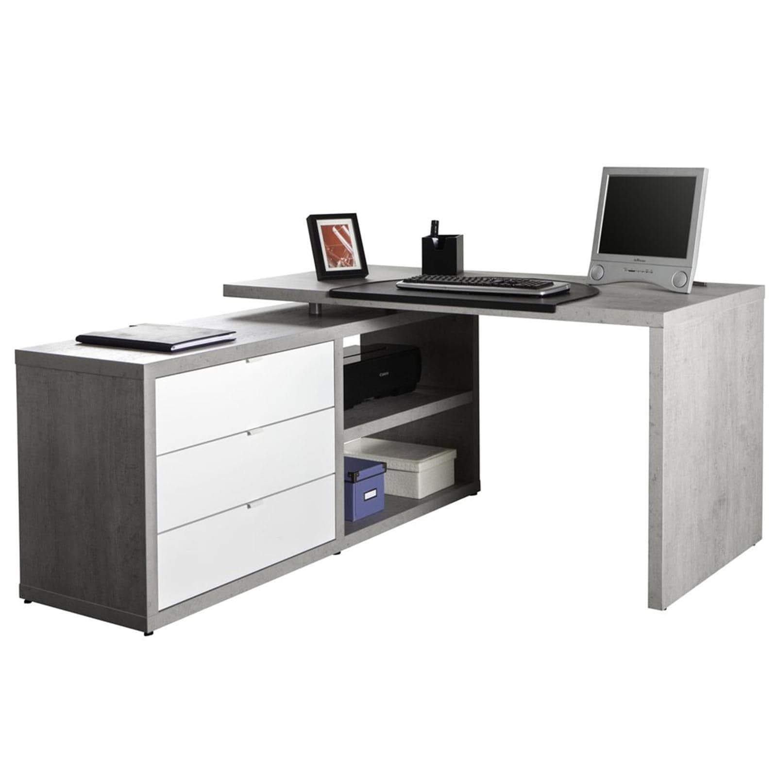 Scrivania angolare con cassettiera color cemento e bianco laccato da ufficio 150 cm "Made in Italy" - 10
