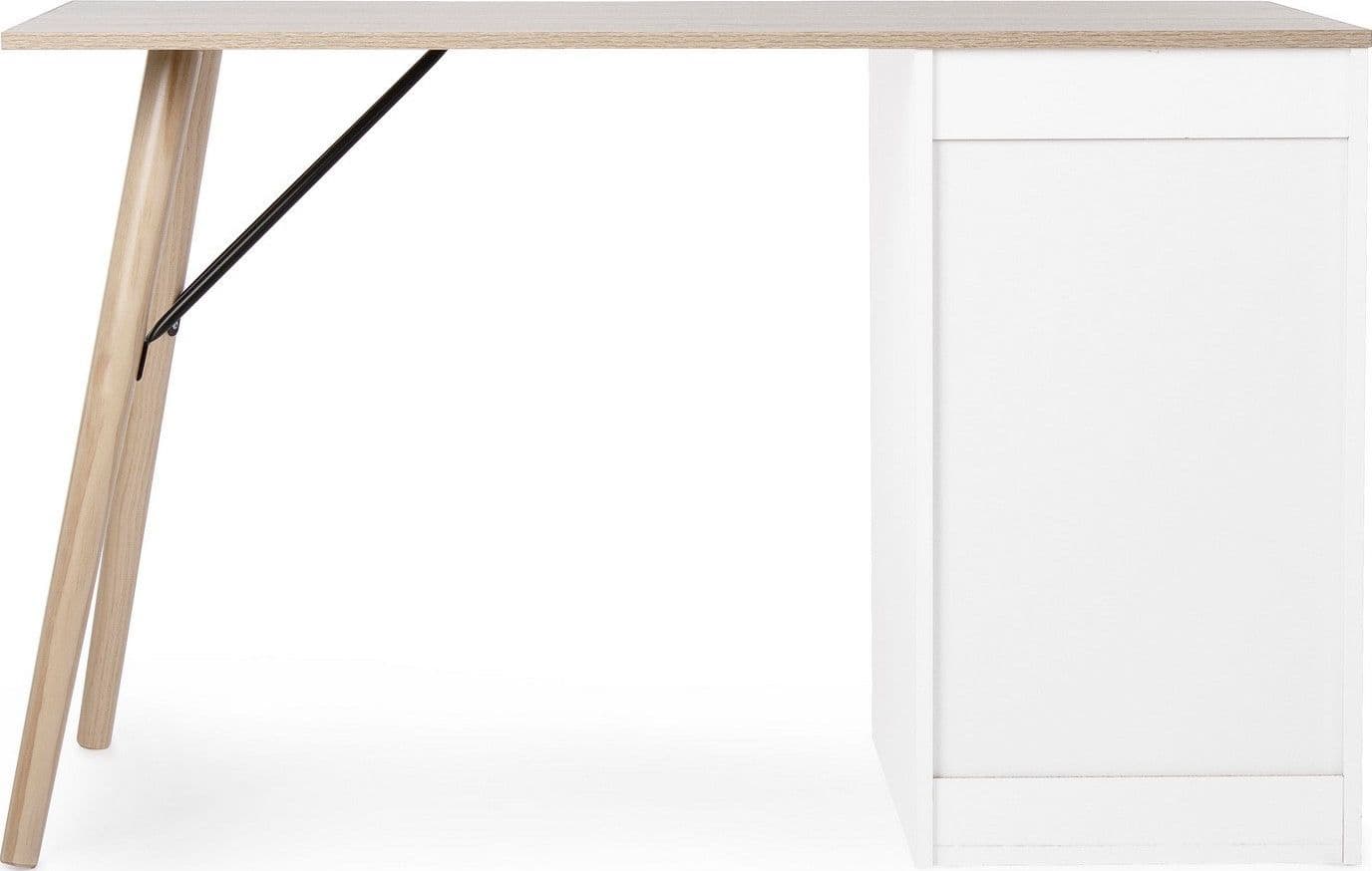 Scrivania "Alberta" con cassettiera bianca e legno, gambe in legno di pino, piano in MDF, 120 x 60 cm in Scrivanie Decor Space - Altamura, commercioVirtuoso.it