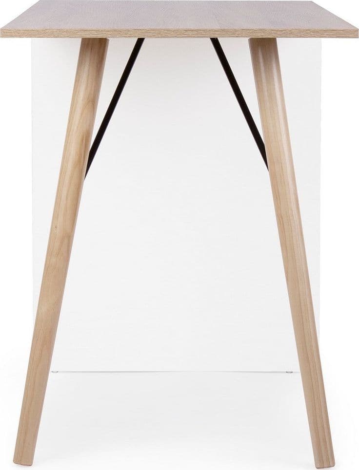 Scrivania "Alberta" con cassettiera bianca e legno, gambe in legno di pino, piano in MDF, 120 x 60 cm - 10