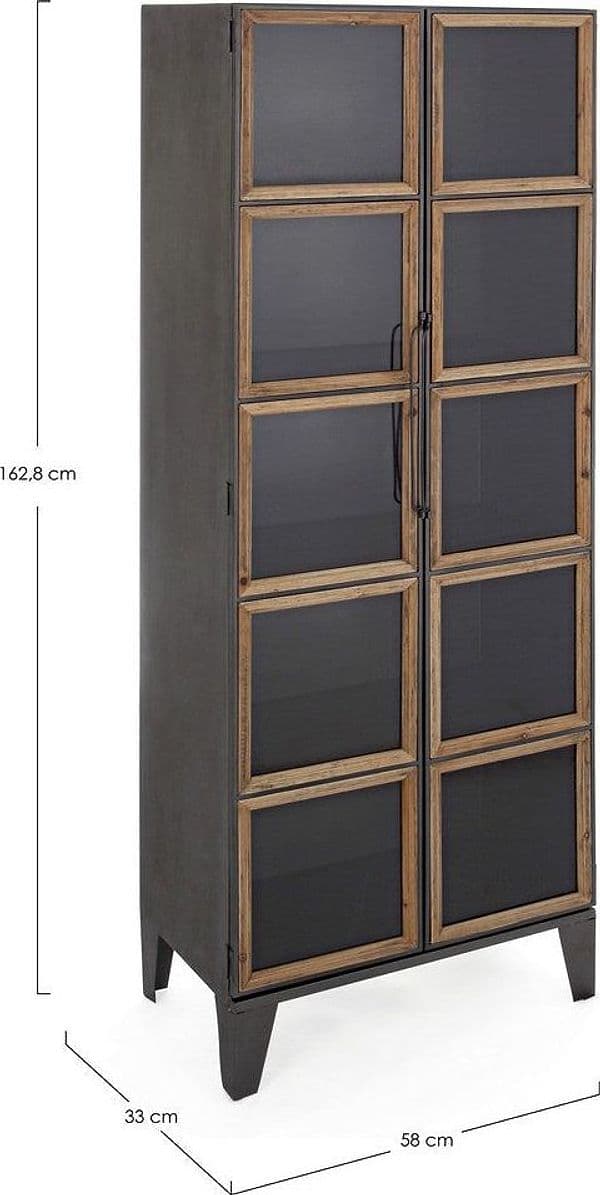 Mobile "Border", struttura in acciaio ante, con inserti in legno di pino e vetro, stile industriale in Credenze Decor Space - Altamura, commercioVirtuoso.it