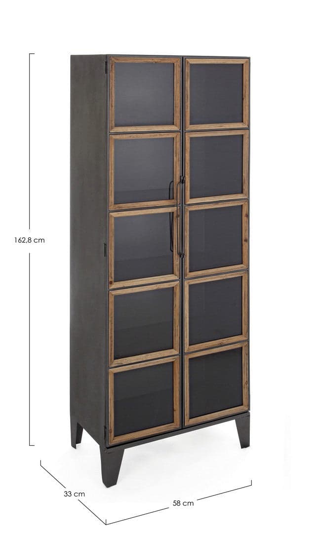 Mobile "Border", struttura in acciaio ante, con inserti in legno di pino e vetro, stile industriale in Credenze Decor Space - Altamura, commercioVirtuoso.it
