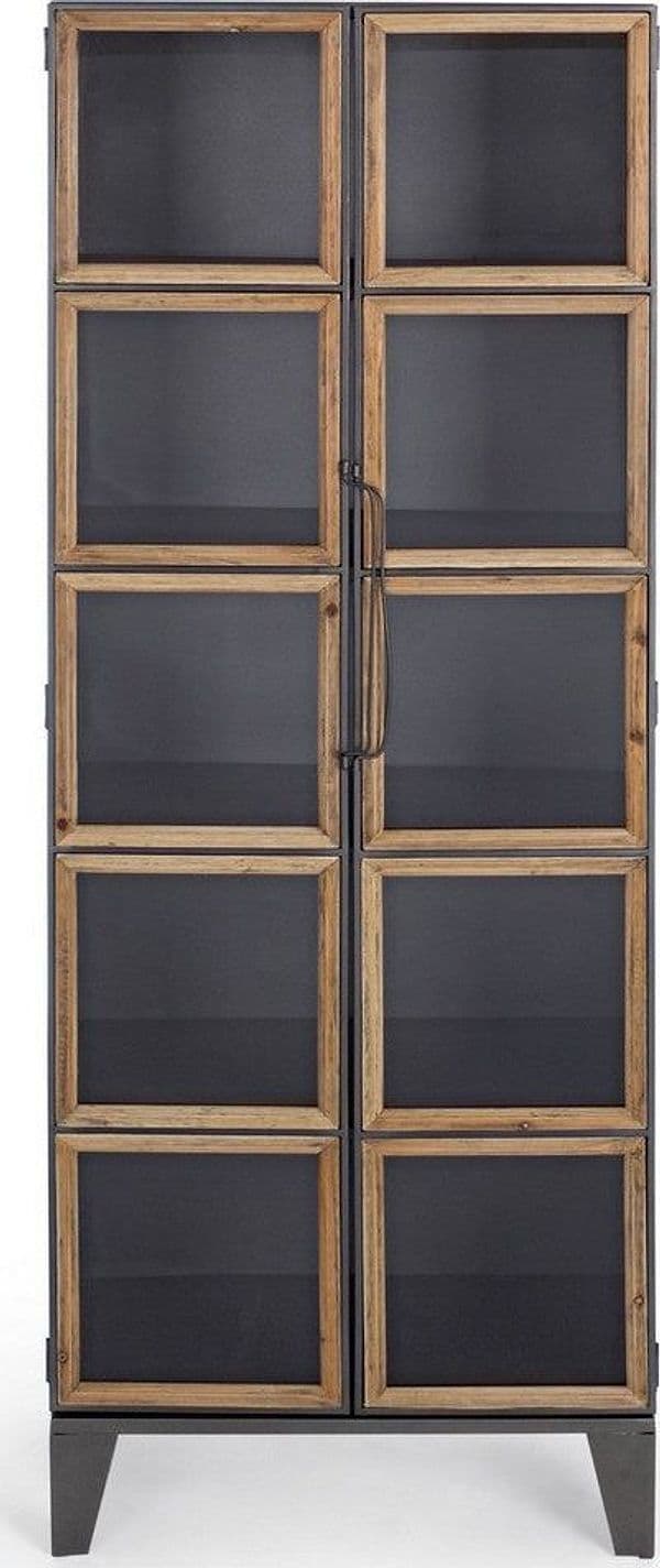 Mobile "Border", struttura in acciaio ante, con inserti in legno di pino e vetro, stile industriale in Credenze Decor Space - Altamura, commercioVirtuoso.it