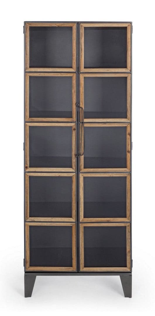 Mobile "Border", struttura in acciaio ante, con inserti in legno di pino e vetro, stile industriale in Credenze Decor Space - Altamura, commercioVirtuoso.it