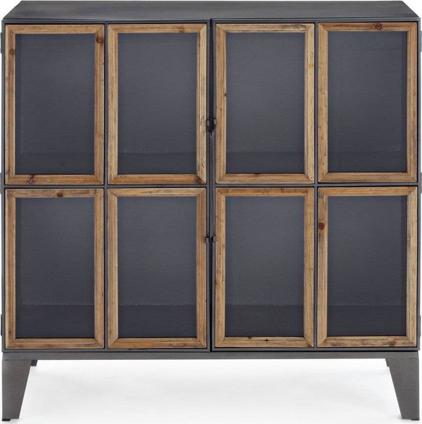 Mobile "Border", struttura in acciaio ante, con inserti in legno di pino e vetro, stile industriale in Credenze Decor Space - Altamura, commercioVirtuoso.it