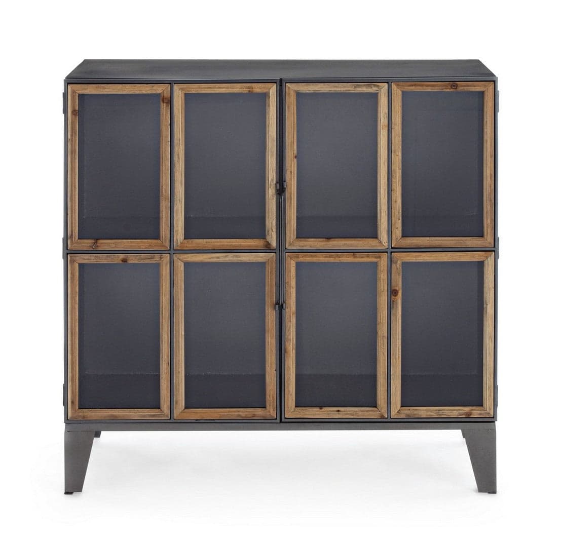 Mobile "Border", struttura in acciaio ante, con inserti in legno di pino e vetro, stile industriale in Credenze Decor Space - Altamura, commercioVirtuoso.it