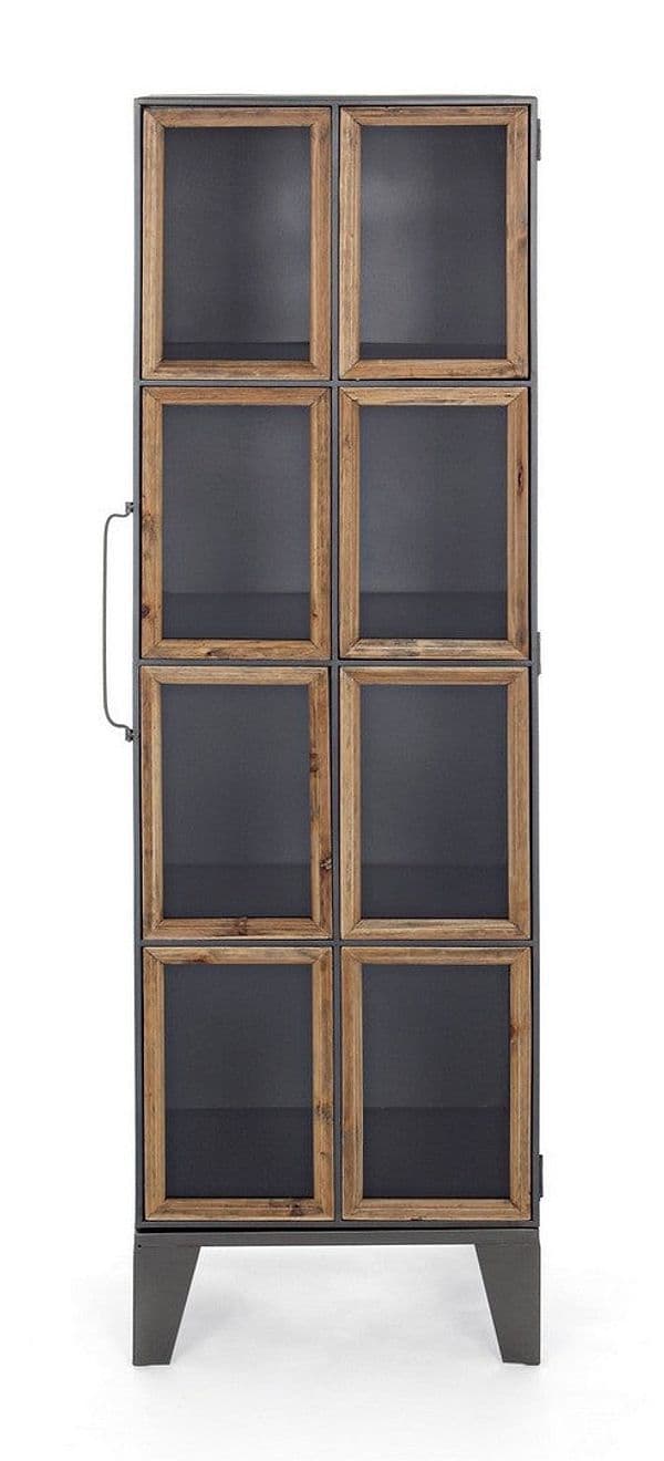 Mobile "Border", struttura in acciaio ante, con inserti in legno di pino e vetro, stile industriale - 10