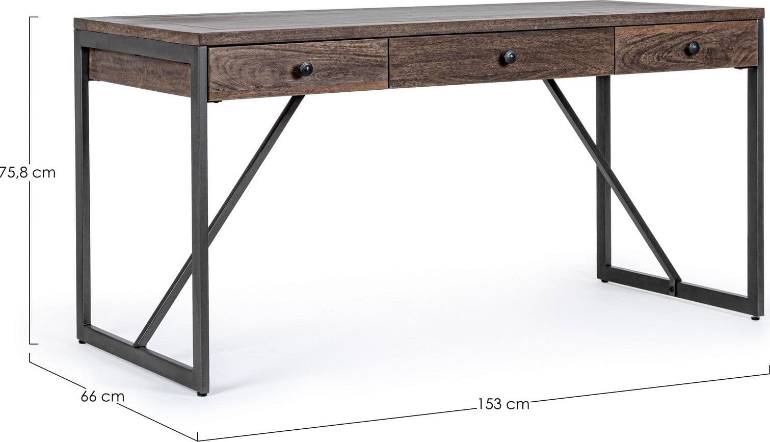 Scrivania "Calixte" con 3 cassetti, struttura in legno di mango e acciaio, stile industriale, 153x66x75.8h in Scrivanie Decor Space - Altamura, commercioVirtuoso.it