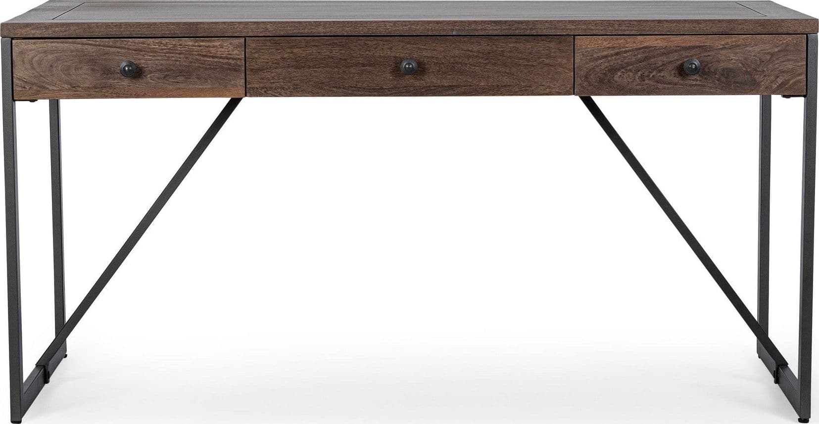 Scrivania "Calixte" con 3 cassetti, struttura in legno di mango e acciaio, stile industriale, 153x66x75.8h in Scrivanie Decor Space - Altamura, commercioVirtuoso.it