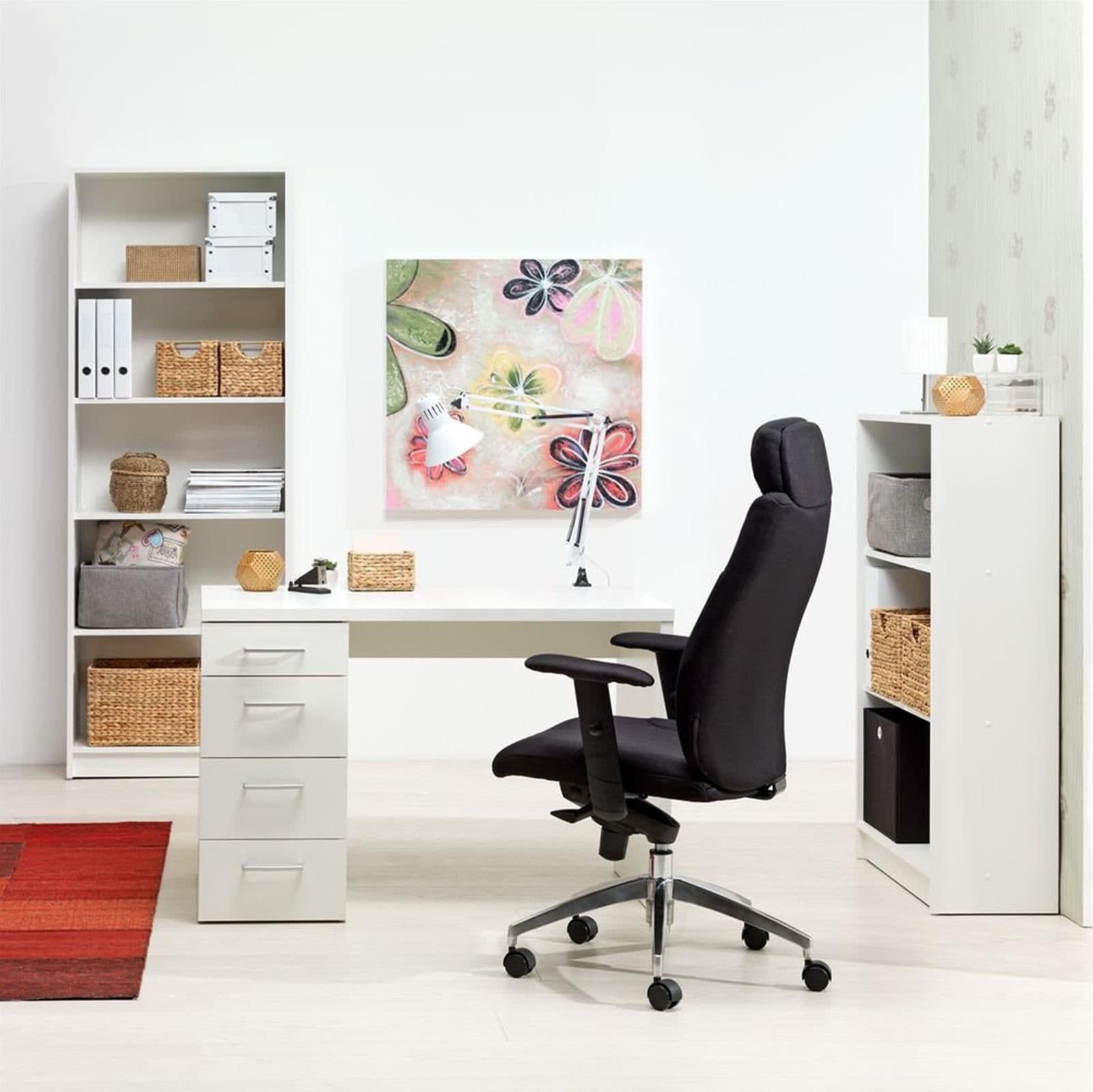 Scrivania con 4 cassetti, postazione porta PC da ufficio e cameretta 110 cm "Made in Italy" – Bianco, Ufficio Completo –