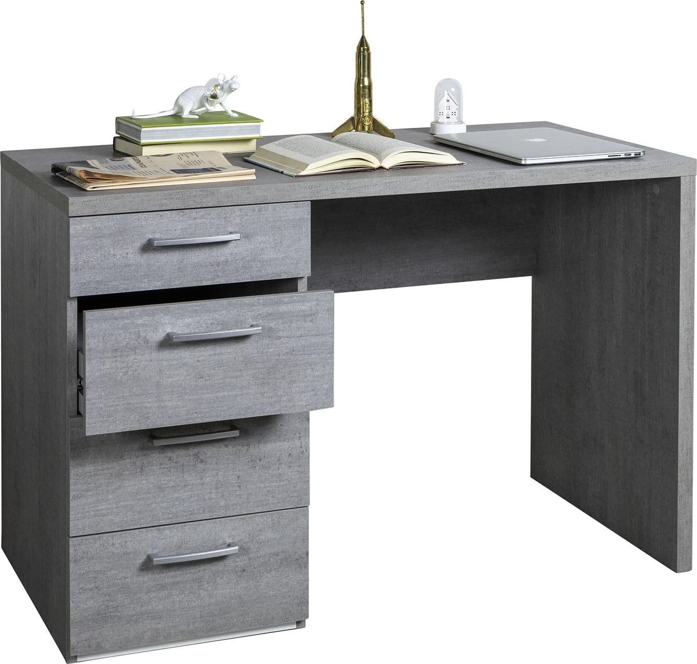 Scrivania con 4 cassetti, postazione porta PC da ufficio e cameretta 110 cm "Made in Italy" – Cemento – Composad – tavolo