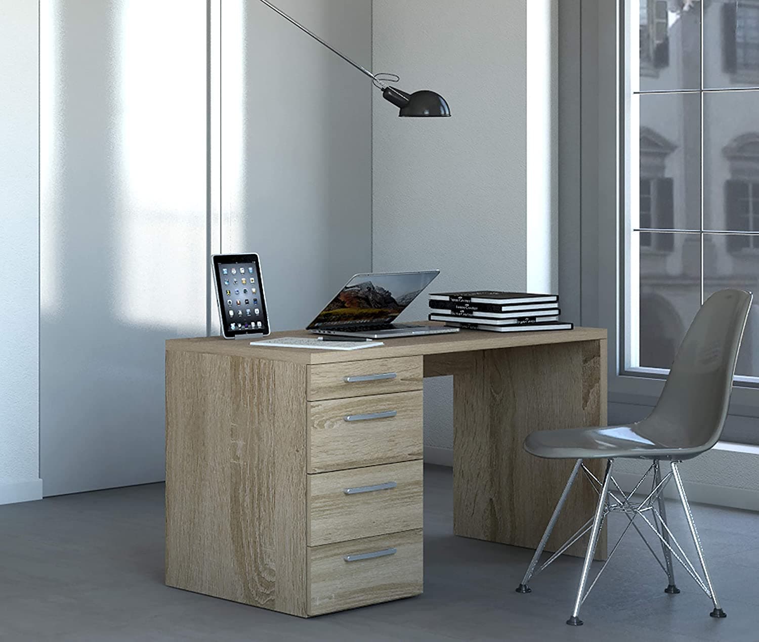Scrivania con 4 cassetti, postazione porta PC da ufficio e cameretta 110 cm "Made in Italy" in Postazioni di lavoro per computer Decor Space - Altamura, commercioVirtuoso.it