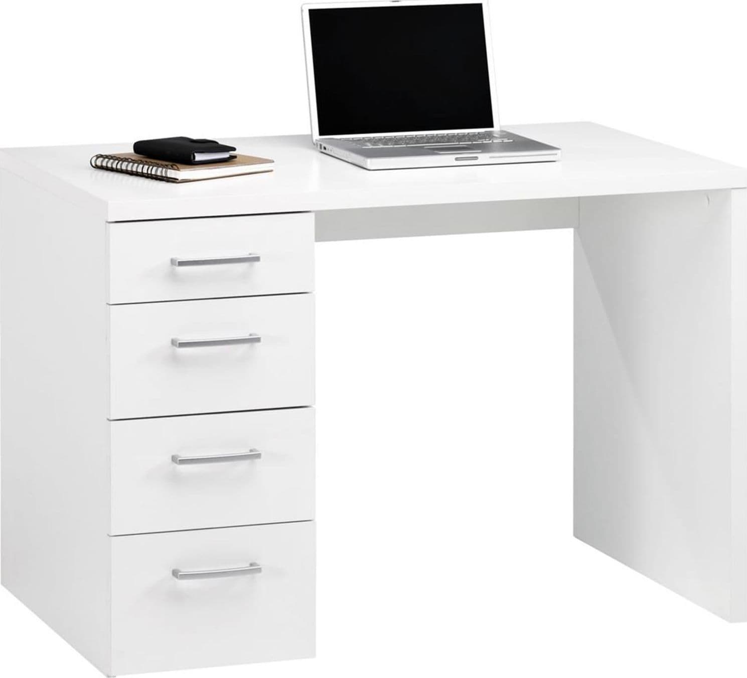 SCRIVANIA CON CASSETTI CASSETTIERA LACCATO BIANCO UFFICIO STANZETTA 110 CM PORTA PC