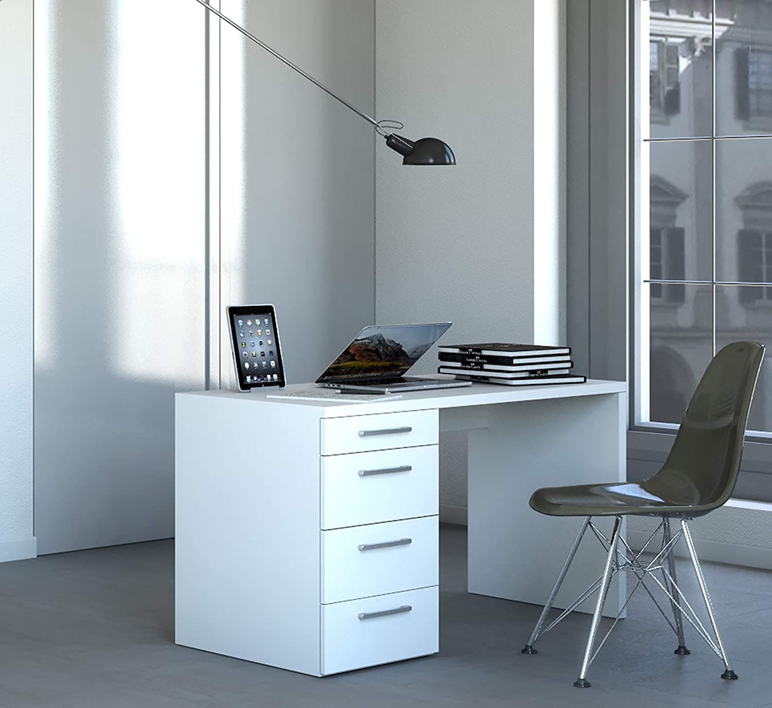 Scrivania con 4 cassetti, postazione porta PC da ufficio e cameretta 110 cm "Made in Italy" in Postazioni di lavoro per computer Decor Space - Altamura, commercioVirtuoso.it