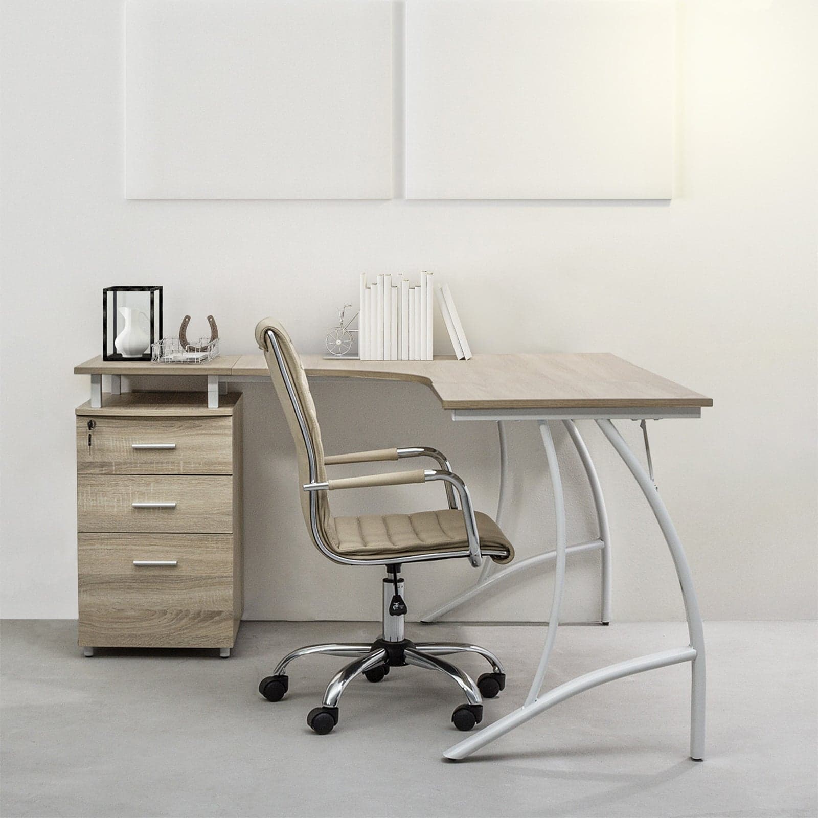 Scrivania angolare rovere con cassettiera da ufficio e cameretta 151 cm in Scrivanie Decor Space - Altamura, commercioVirtuoso.it