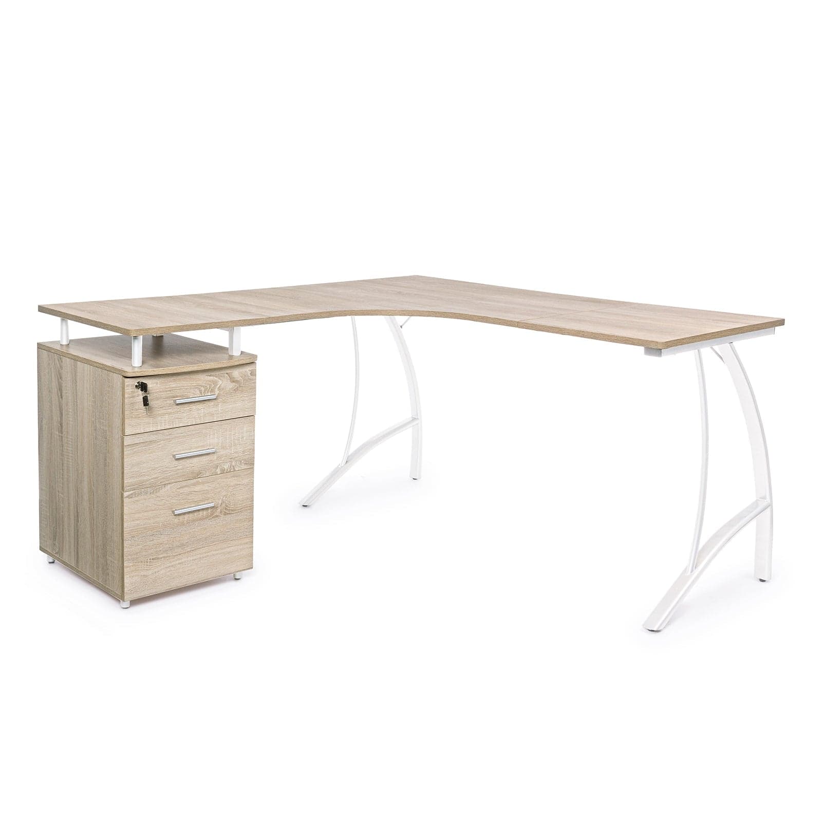 Scrivania angolare rovere con cassettiera da ufficio e cameretta 151 cm in Scrivanie Decor Space - Altamura, commercioVirtuoso.it