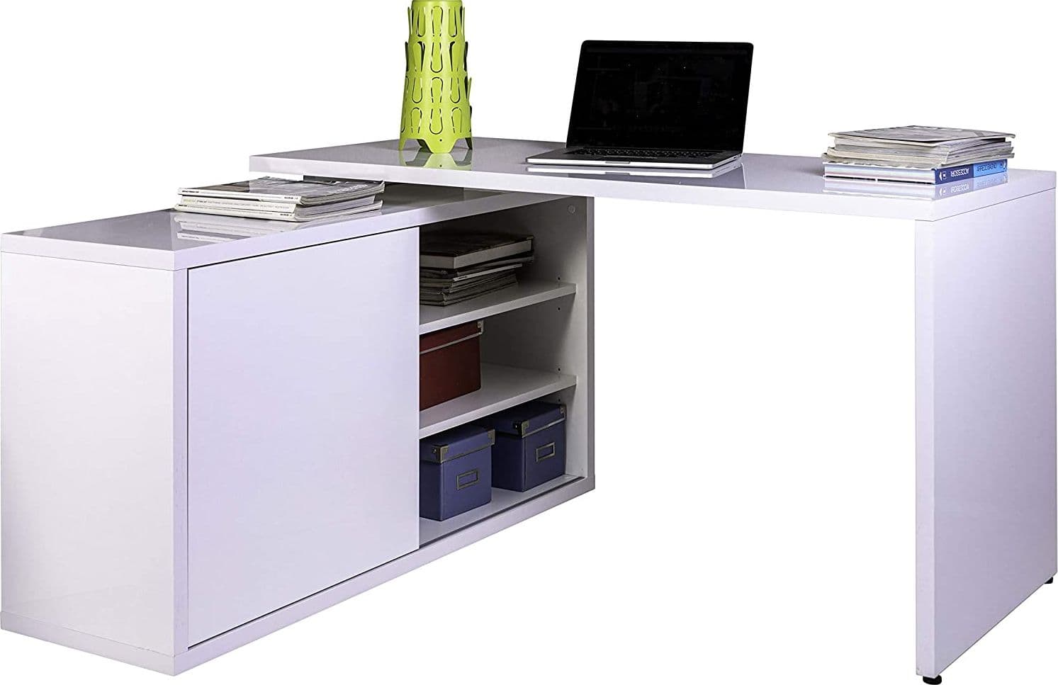 Scrivania angolare da ufficio e cameretta con cassettiera 150 cm Bianca "Made in Italy" in Scrivanie Decor Space - Altamura, commercioVirtuoso.it